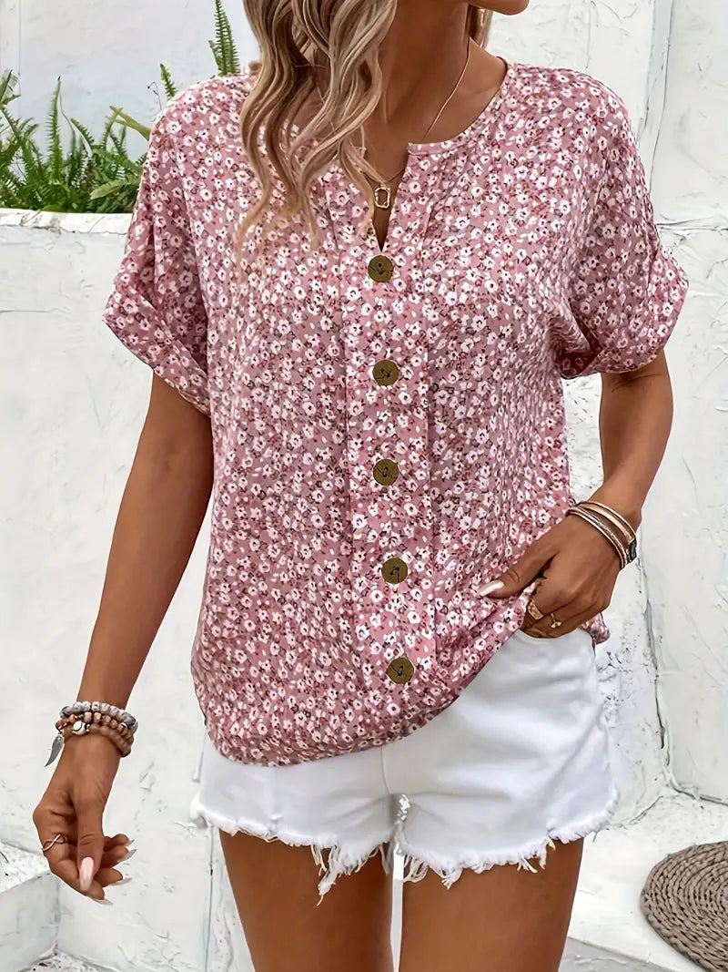 Charis | Blomstret Bluse med Knapper