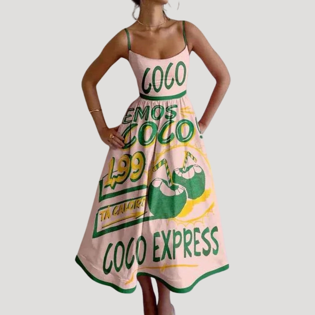 Ilana | Letnia midi kjole – ærmeløs med print til ferien