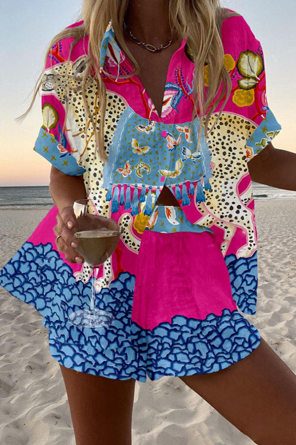 Belina™ | Korte sæt i hør med sommerfuglemotiv