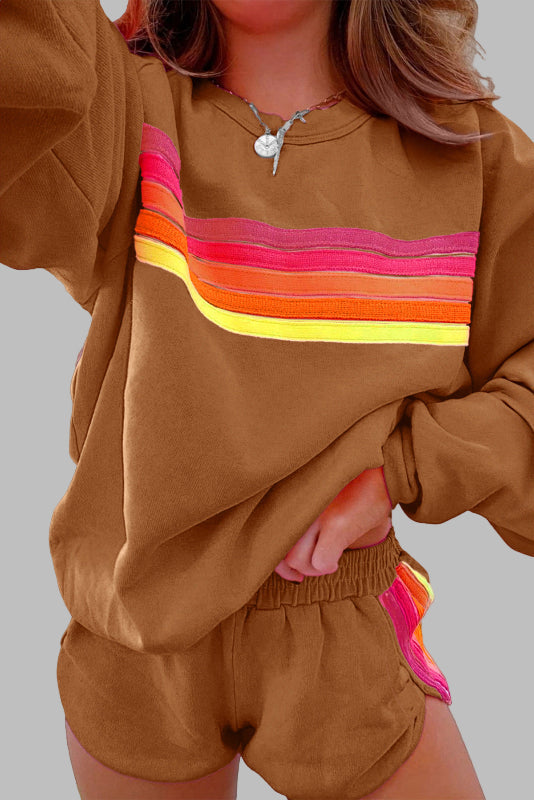 Jovie™ - Komfortabel sæt med striber, rund halsudskæring og shorts