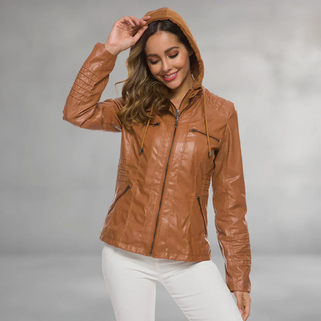Emma | Læderjakke med Hætte