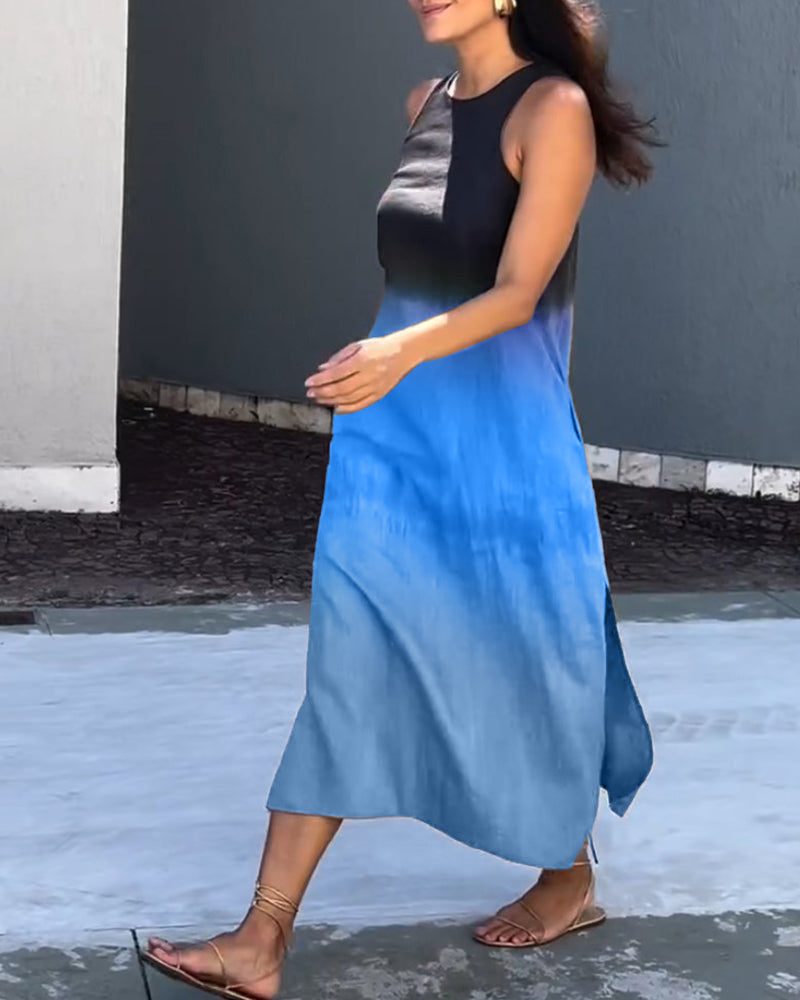 Anette | Ærmeløs kjole med gradient og rund halsudskæring