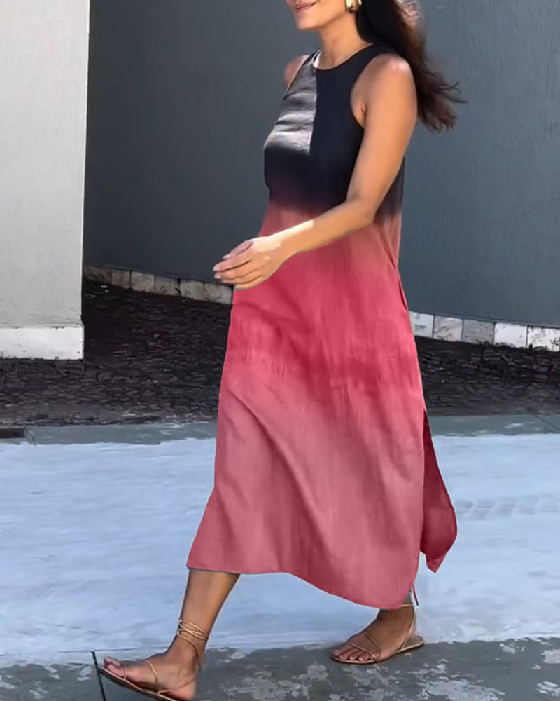 Anette | Ærmeløs kjole med gradient og rund halsudskæring