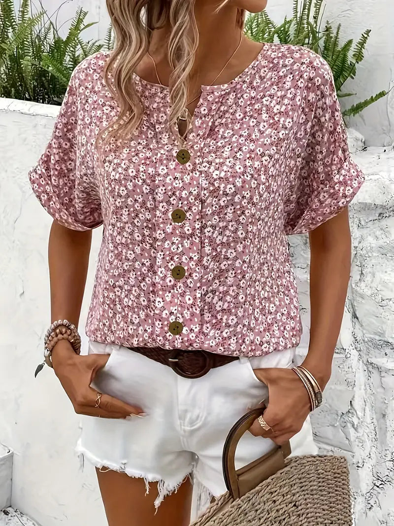 Charis | Blomstret Bluse med Knapper