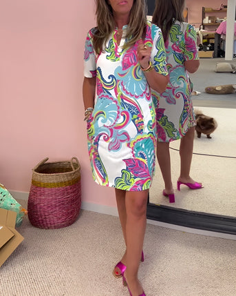 Gaëlle | Let kjole med blomster og V-udskæring