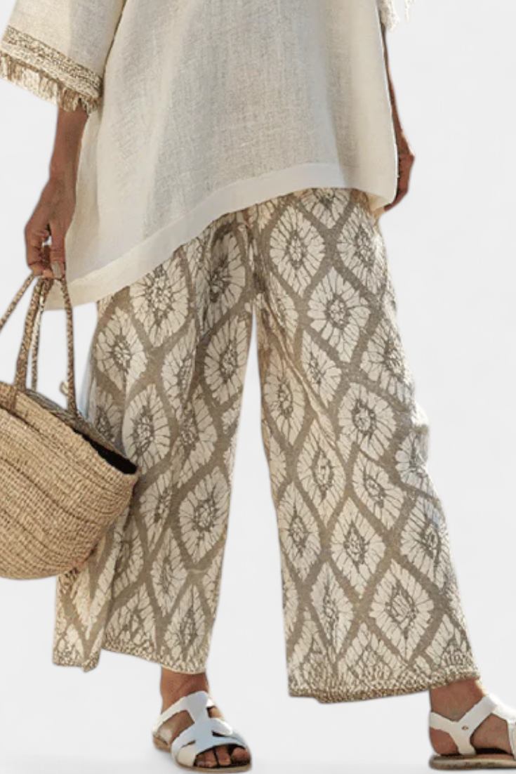 Komplet Boho Chic Daisy: Lang Skjorte og Bukser med Print til en Unik Stil