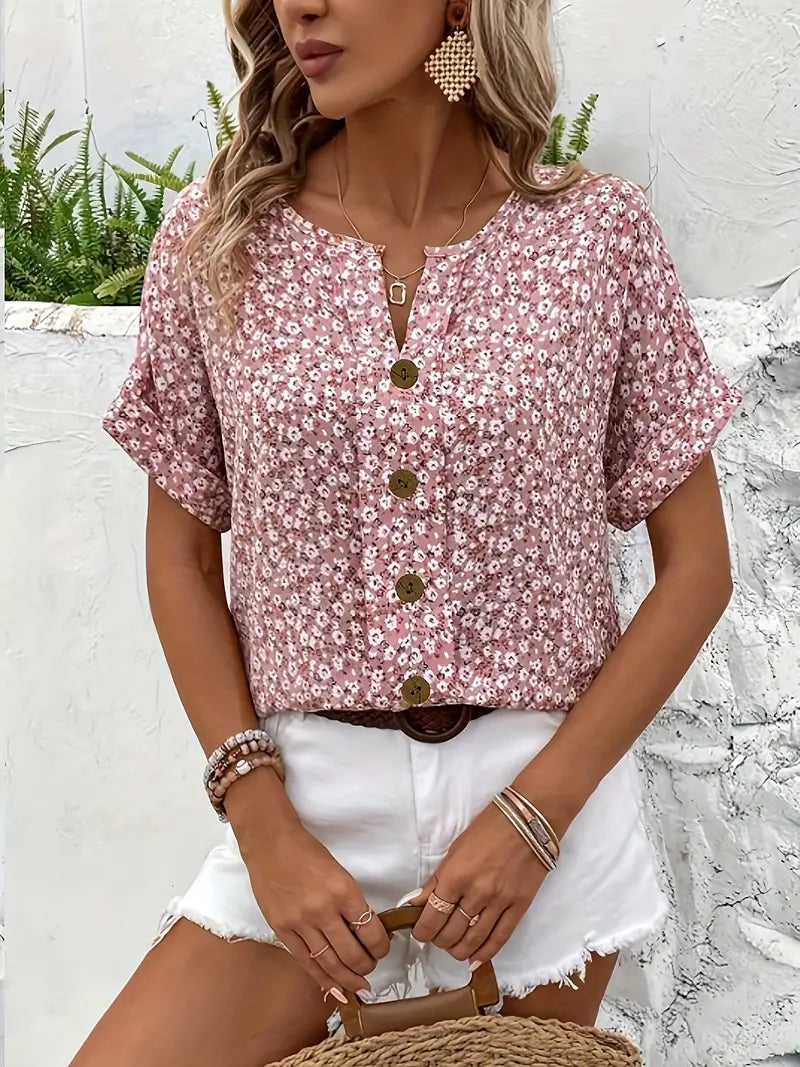 Charis | Blomstret Bluse med Knapper