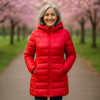 Helsa Lang Dunjakke Mellem | Rød