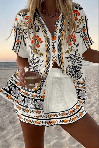 Irella™ | Kort linned sæt med blomsterprint