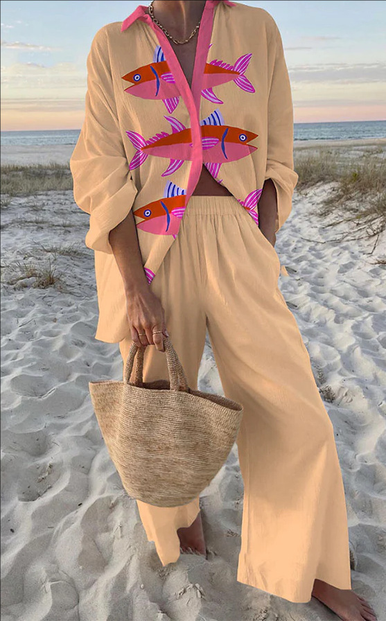 Evalisse™ | Sæt med sengetøj med pink fiske mønster