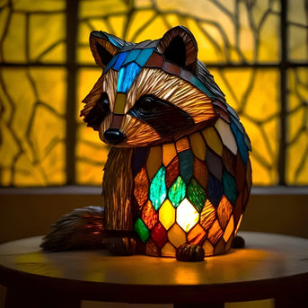 Filou | Magisk Raccoon Lampe med Farverigt Glas