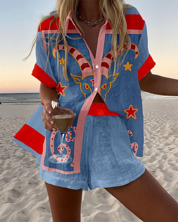 Jorelle™ | Kort linned sæt med gedetryk