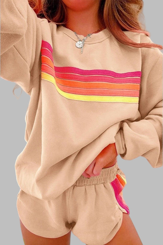 Jovie™ - Komfortabel sæt med striber, rund halsudskæring og shorts