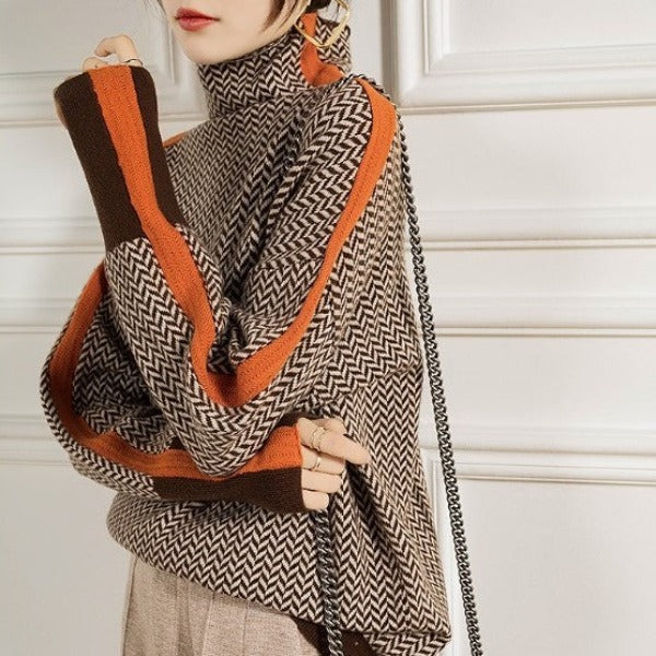 Malou™ | Sweater med høj krave i markante striber