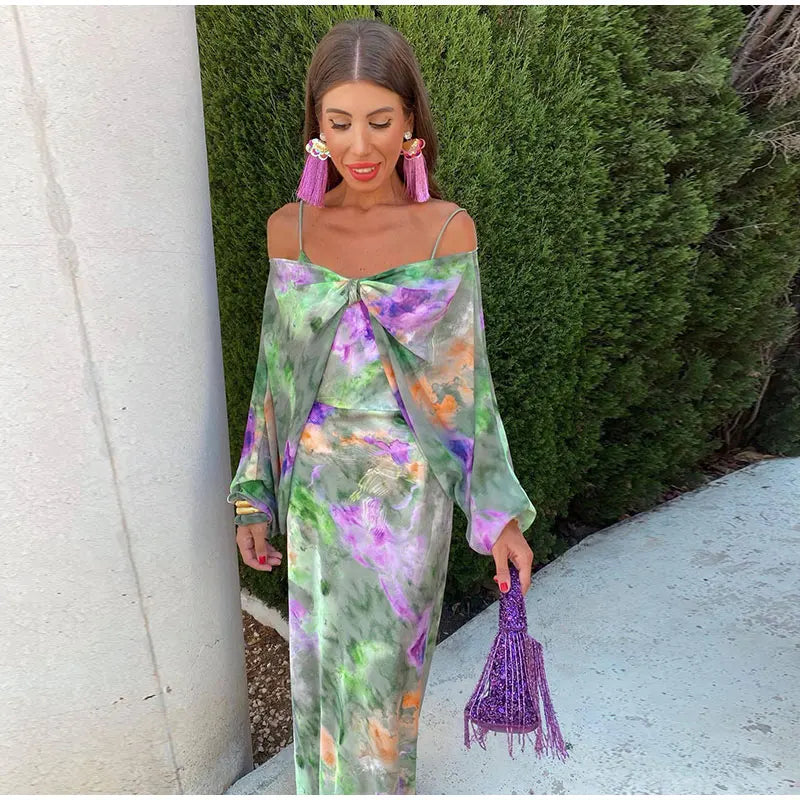 Anisten™ | Stilfuld Maxi Kjole med Halo-Dye Mønster og Aftagelig Sjæl
