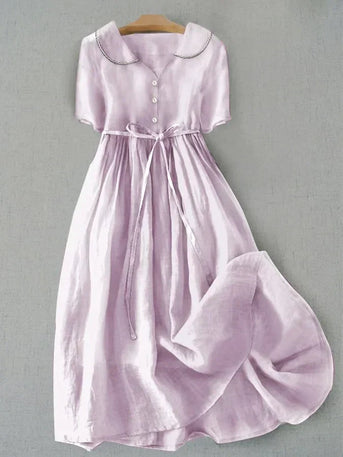 Isla - Elegant midikjole i bomuld og hør