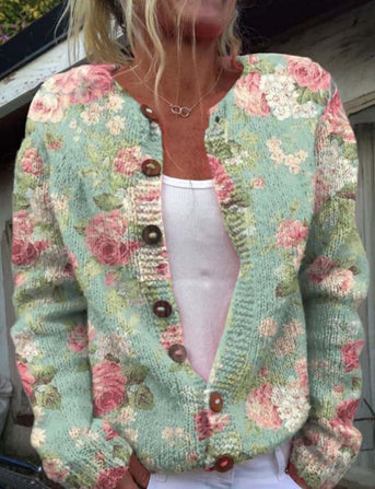 Debrah | Elegant grøn cardigan med blomsterprint