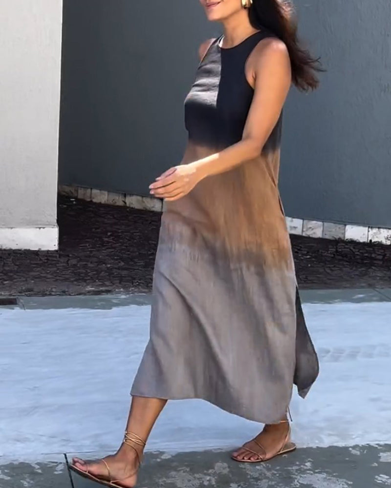 Anette | Ærmeløs kjole med gradient og rund halsudskæring