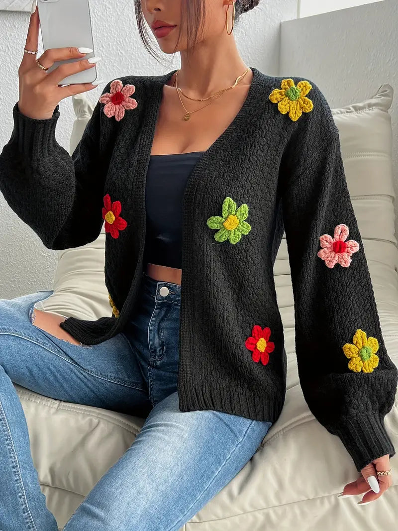 Ann | Cardigan med blomsterprint og åben front