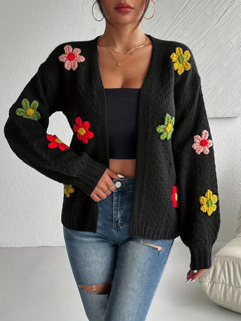 Ann | Cardigan med blomsterprint og åben front