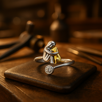 Ring med hund i sølv med zirkonia-sten