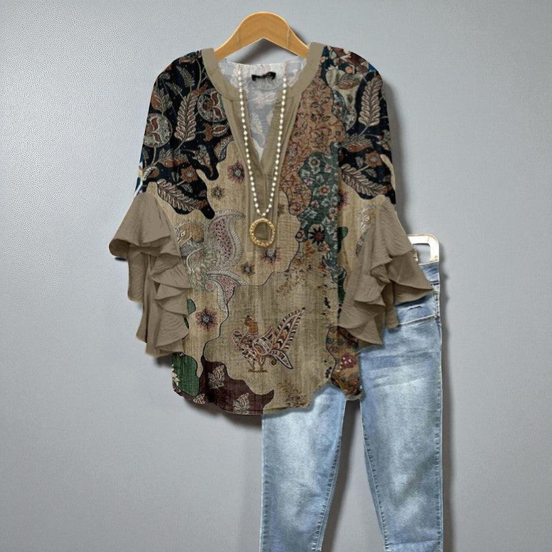 Élodine – Boho Bluse med Elegante Flæser